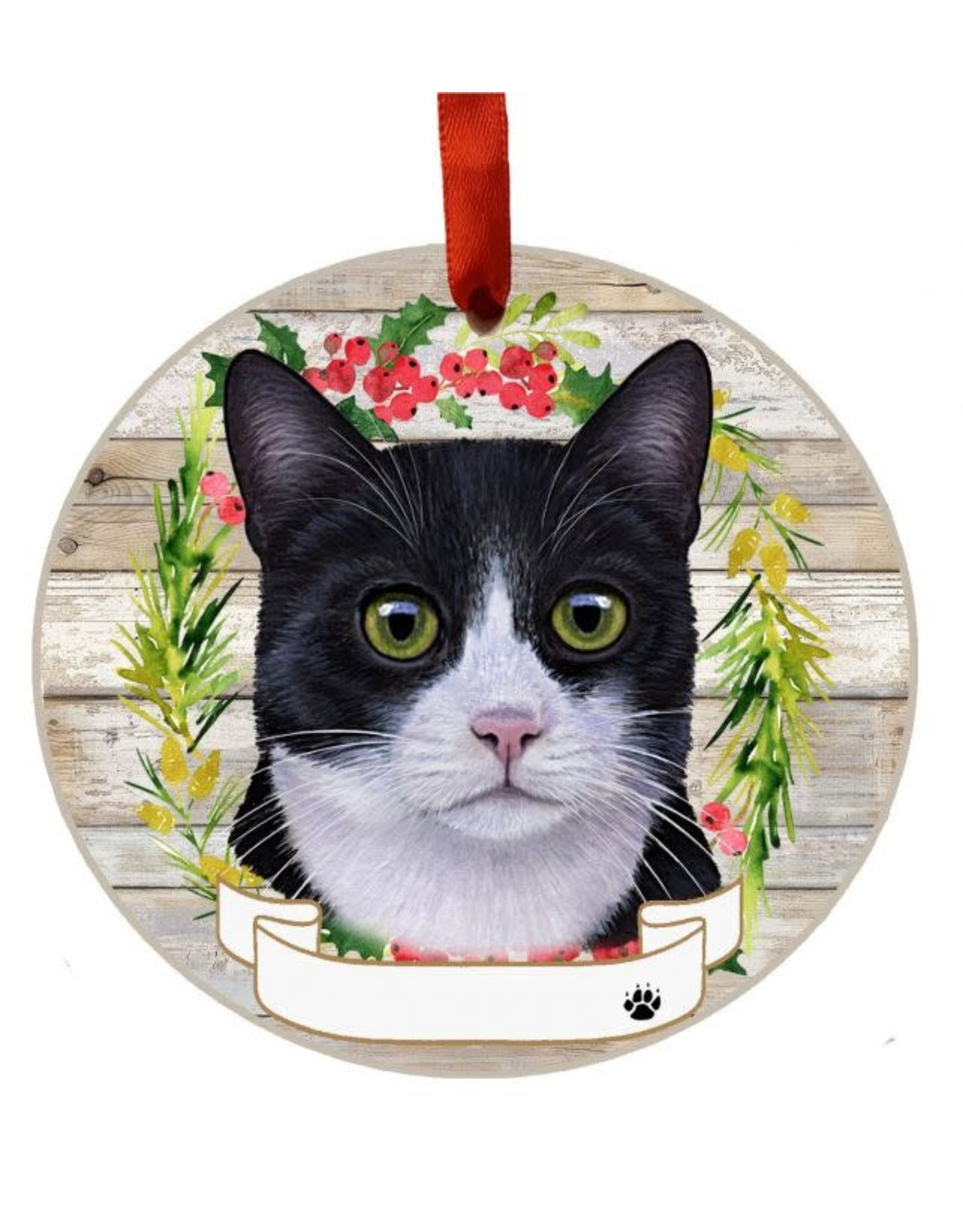 E&S Pets Black & White Cat Wreath Ornament