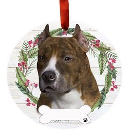 E&S Pets Brindle Pit Bull Wreath Ornament