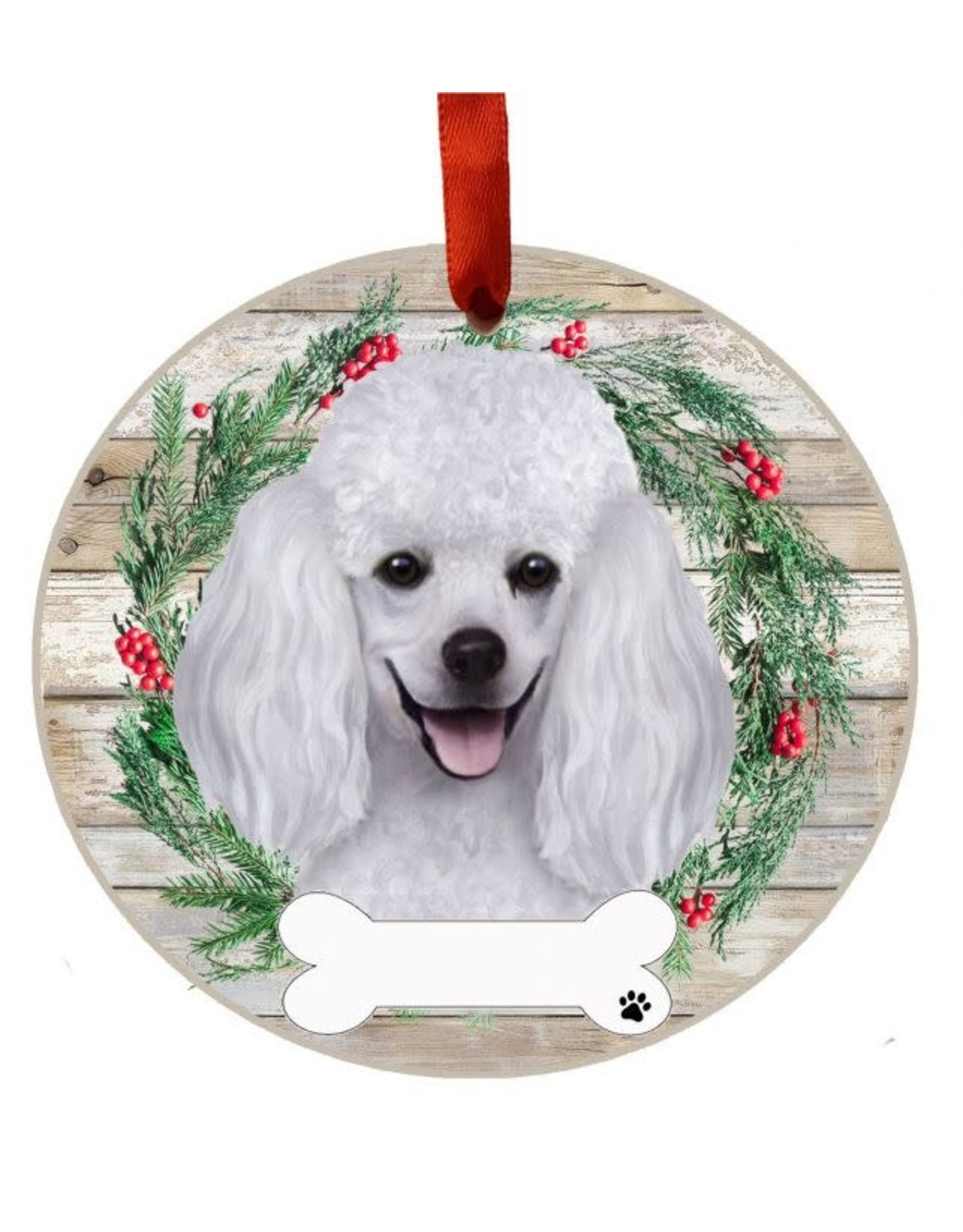 E&S Pets White Poodle Wreath Ornament