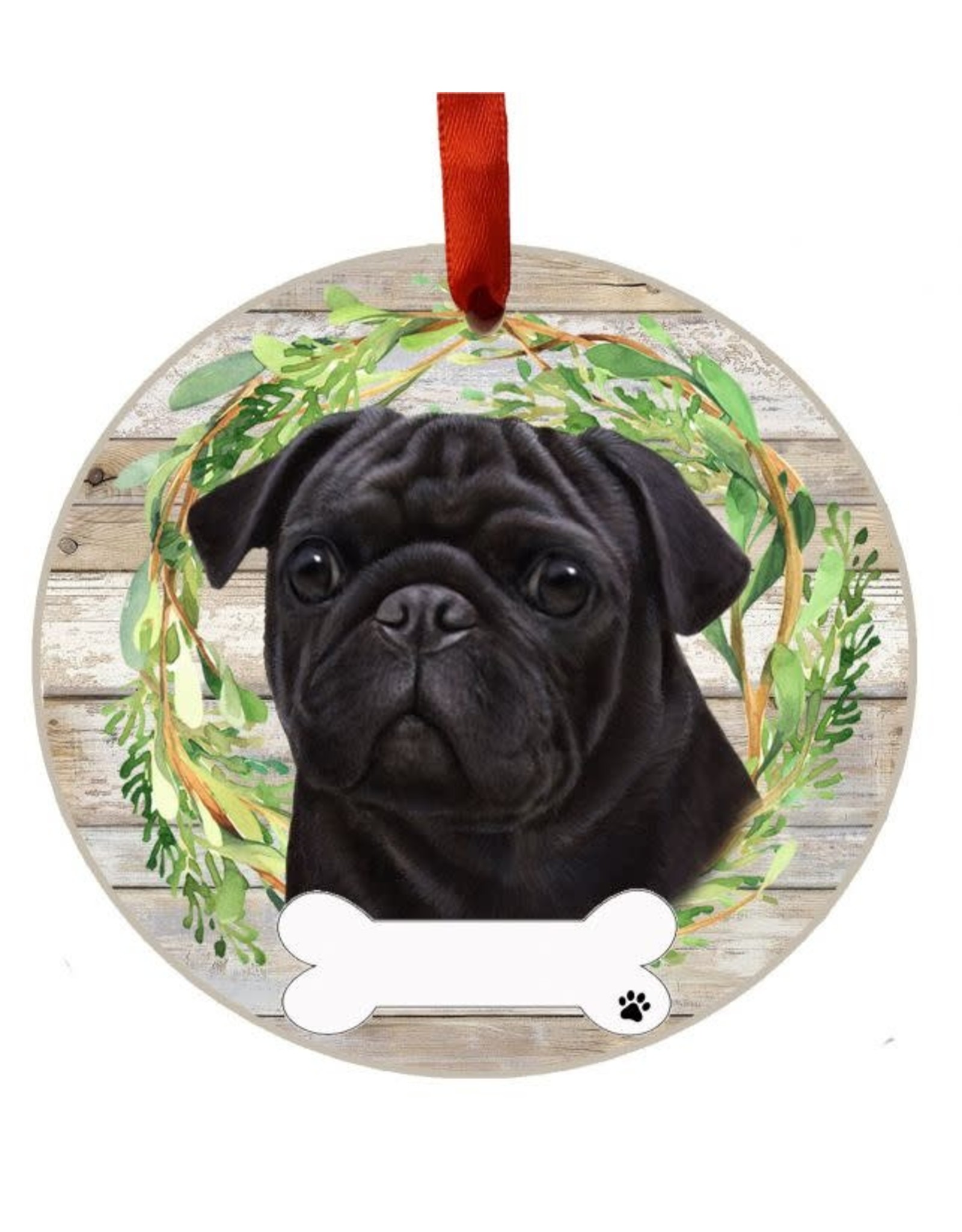 E&S Pets Black Pug Wreath Ornament