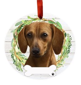 E&S Pets Red Dachshund Wreath Ornament