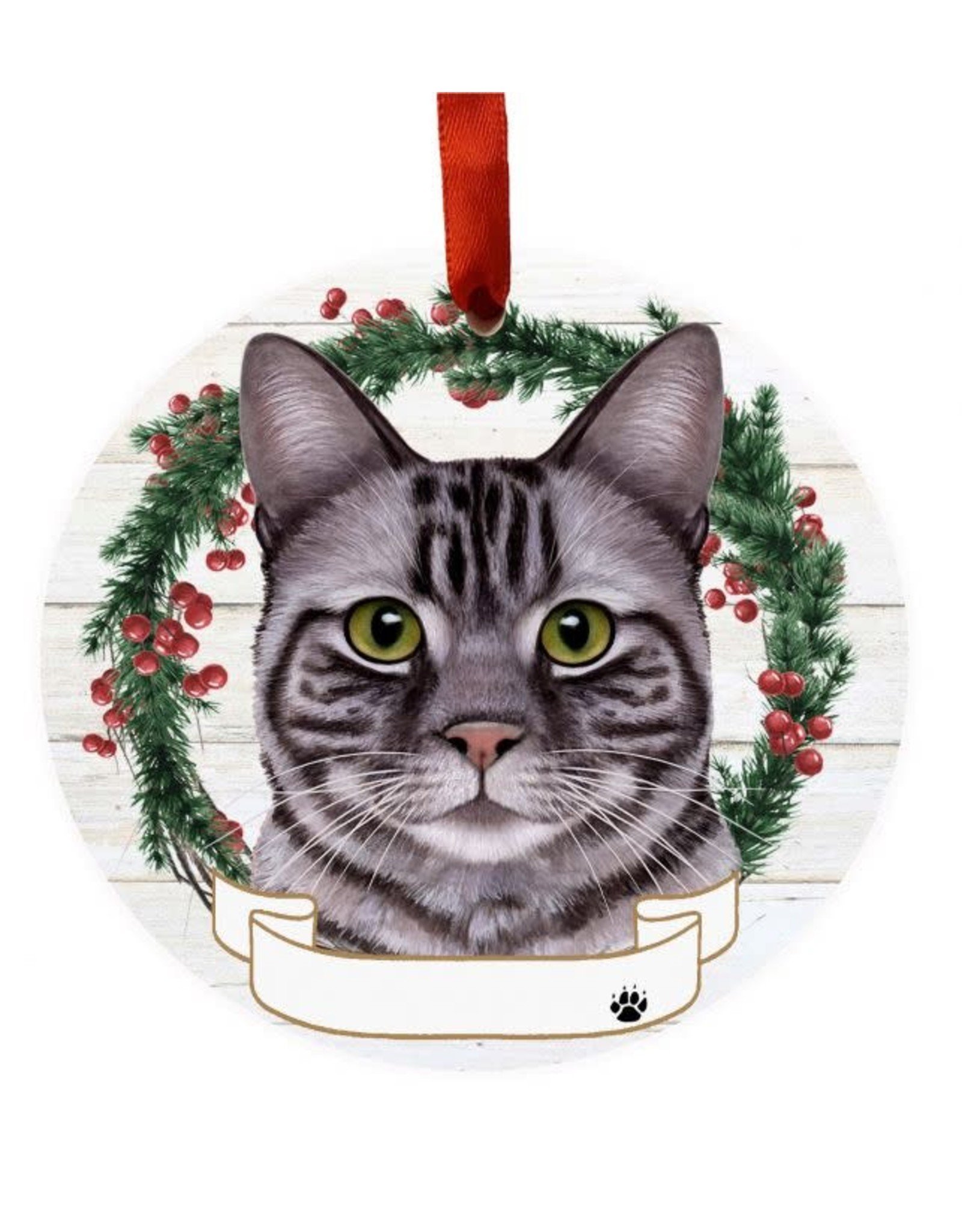 E&S Pets Silver Tabby Cat Wreath Ornament