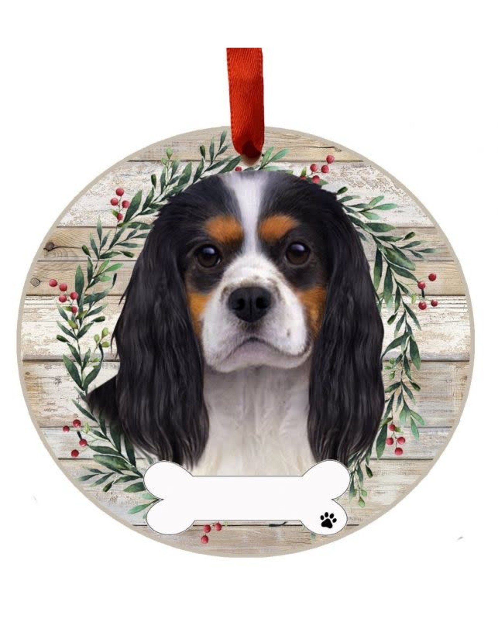 E&S Pets Tri-Color King Charles Cavalier Wreath Ornament