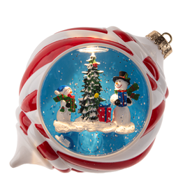 Ganz Snowman Scene in Finial Ornament Shimmer