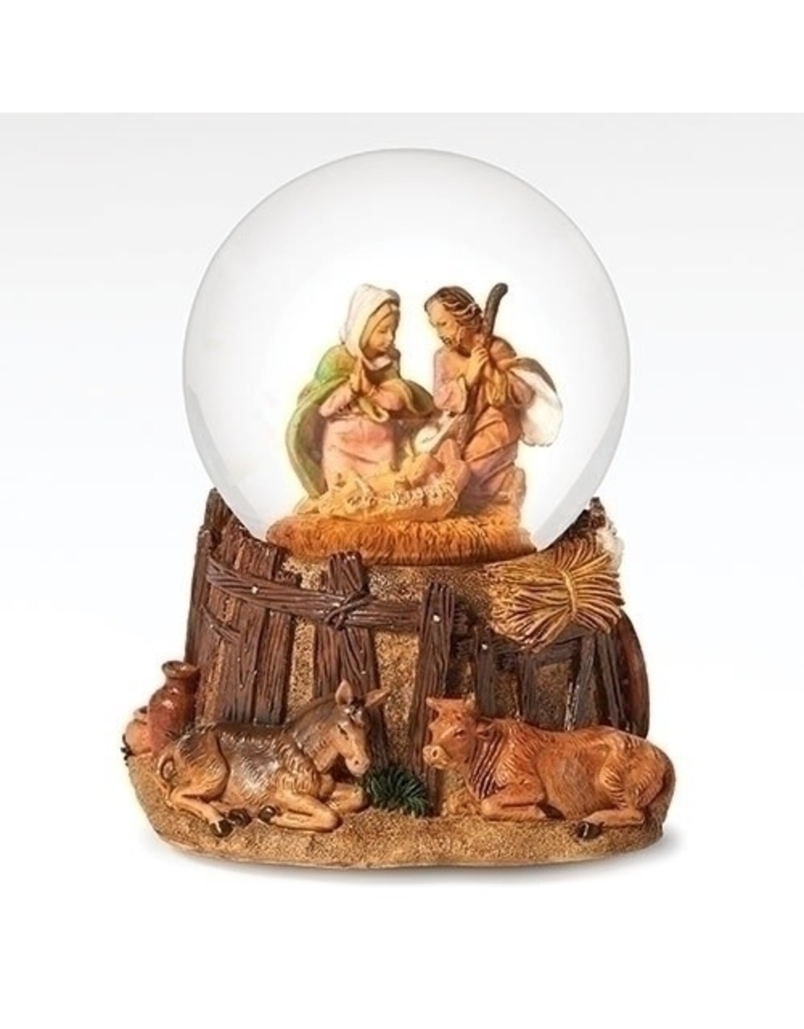 Roman Nativity Snow Globe with Stable Base - Musical