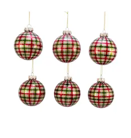 Kurt S. Adler Red Green Plaid Glass Ball Ornaments  Box of 6