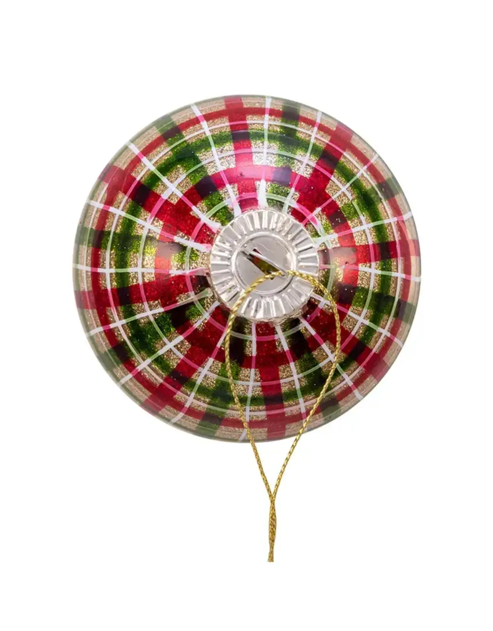 Kurt S. Adler Red Green Plaid Glass Ball Ornaments Box of 6