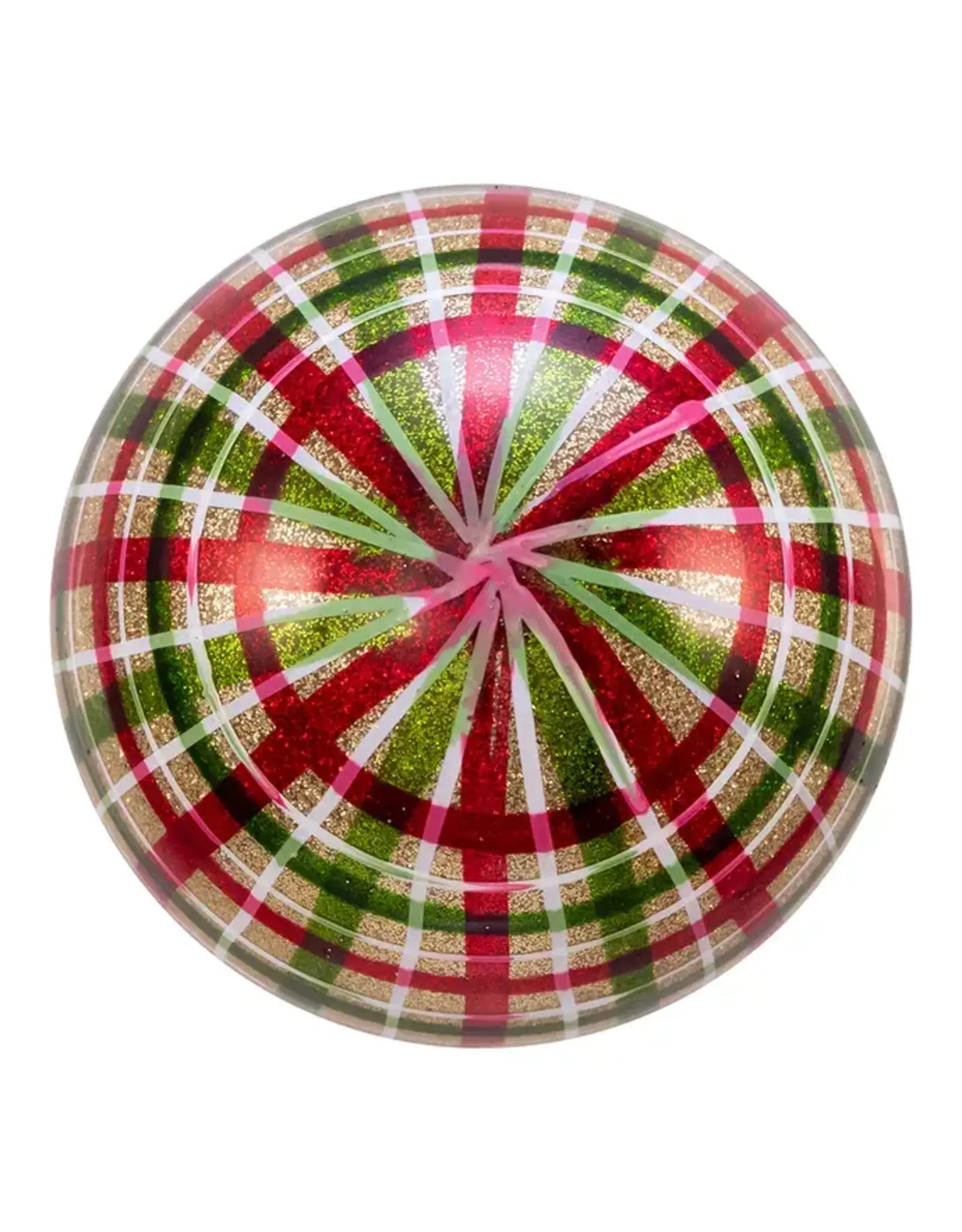 Kurt S. Adler Red Green Plaid Glass Ball Ornaments Box of 6