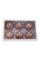 Kurt S. Adler Red Green Plaid Glass Ball Ornaments Box of 6