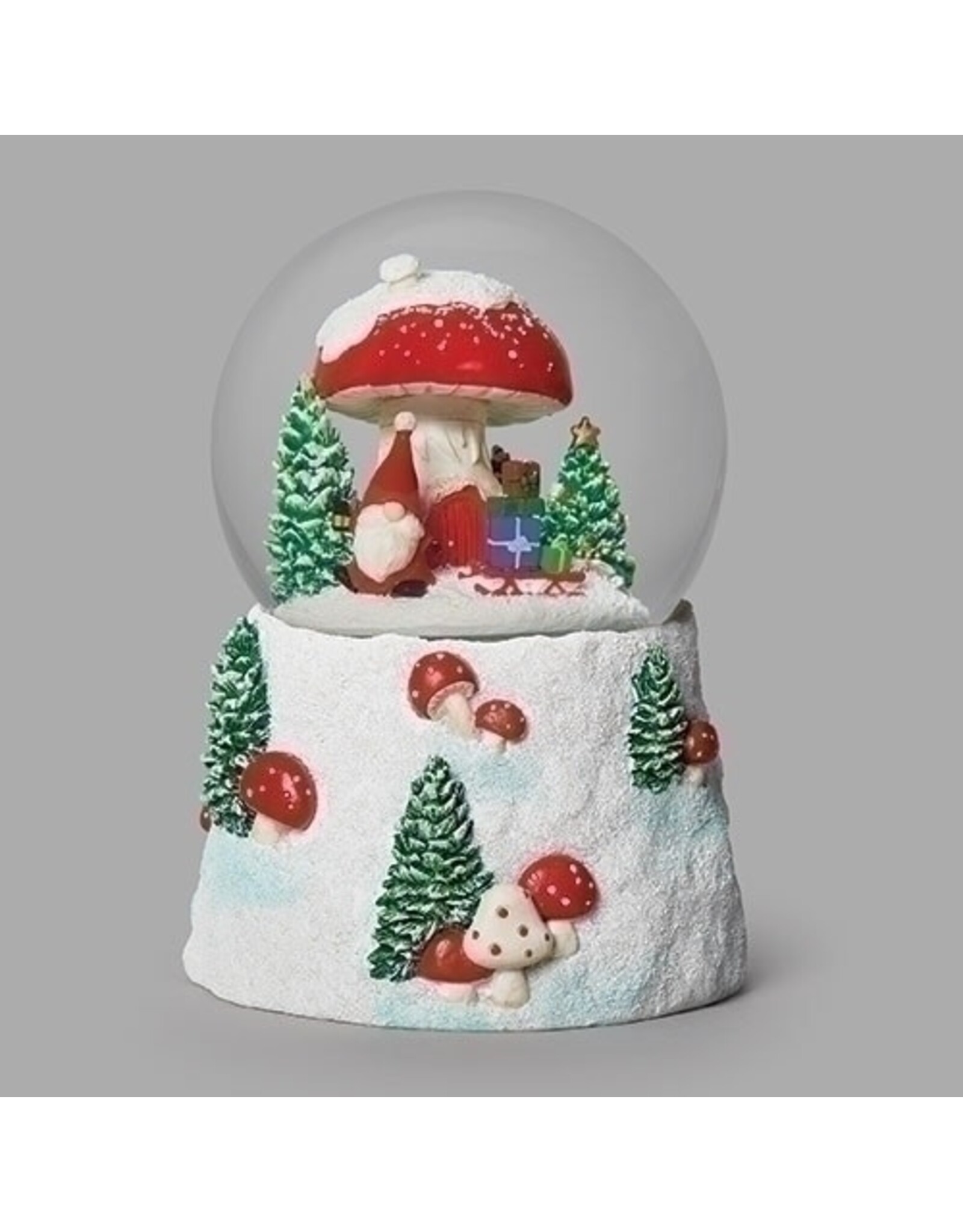 Roman Gnome under Mushroom Musical Snow Globe