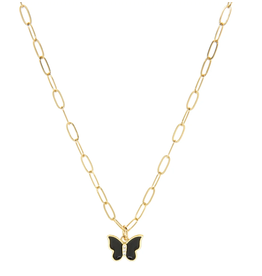 MARLYN SCHIFF MARLYN SCHIFF:: LINK NECKLACE WITH ENAMEL BUTTERFLY CHARM