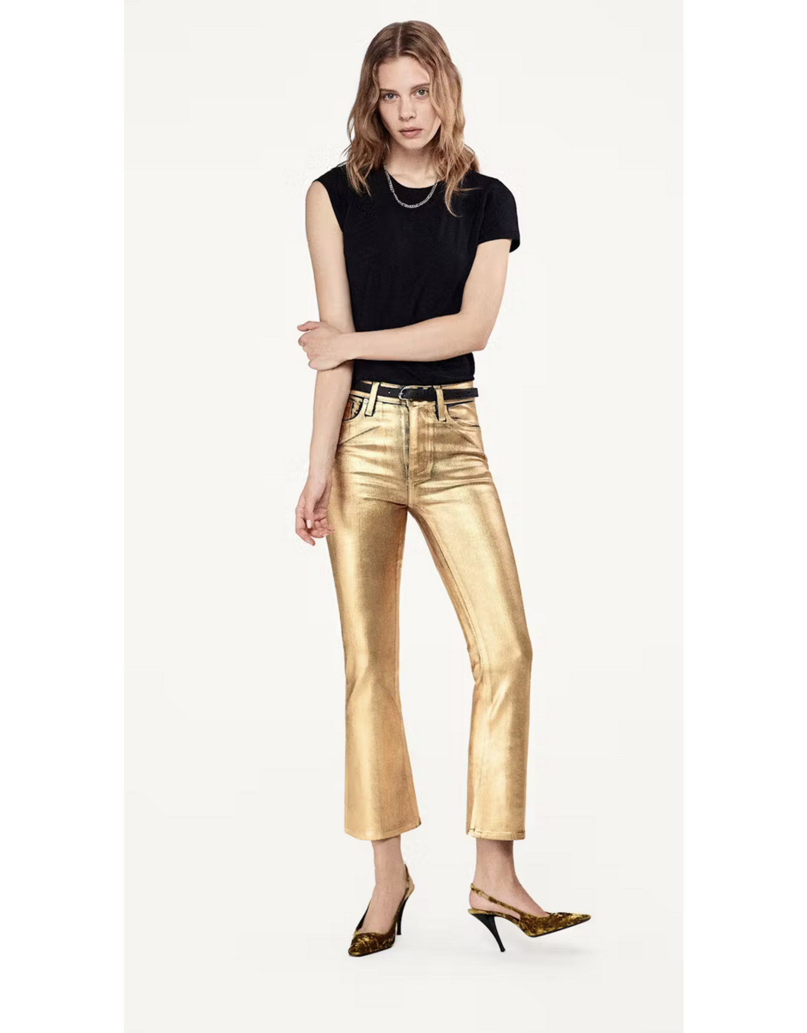 FRAME FRAME:: LE CROP MINI BOOT GOLD CHROME
