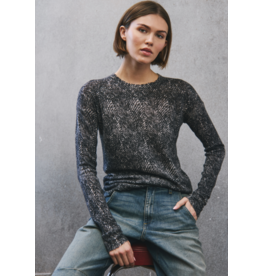 AUTUMN CASHMERE AUTUMN CASHMERE:: HERRINGBONE PRINT RAW EDGE CREW