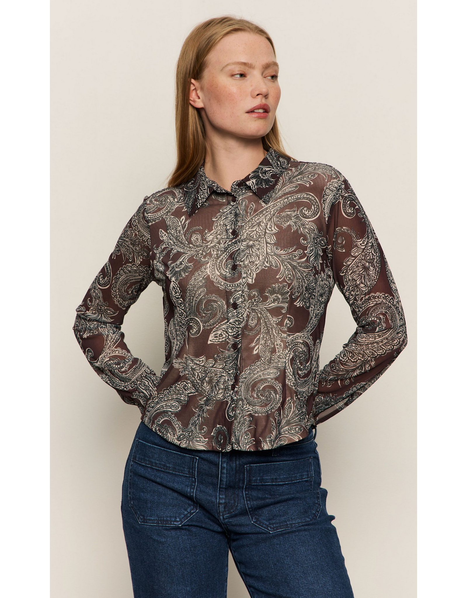SANCTUARY:: FITTED MESH BUTTON DOWN