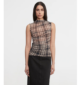 ENZA COSTA ENZA COSTA:: PLAID MESH SLEEVELESS TWIST TOP