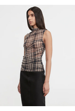 ENZA COSTA ENZA COSTA:: PLAID MESH SLEEVELESS TWIST TOP