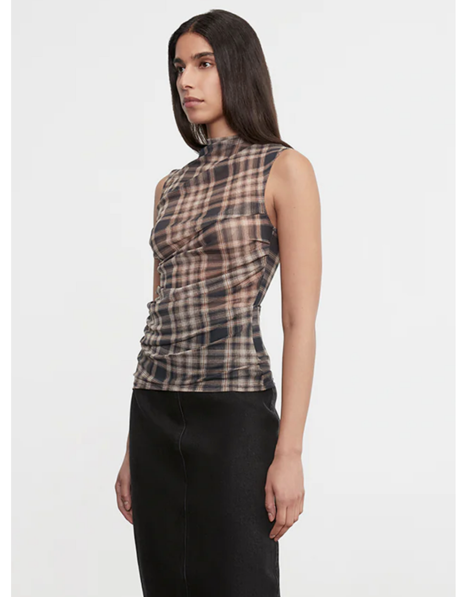 ENZA COSTA ENZA COSTA:: PLAID MESH SLEEVELESS TWIST TOP