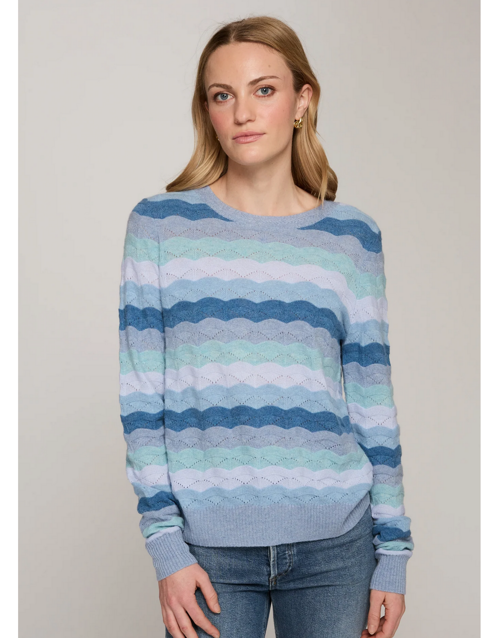 AUTUMN CASHMERE AUTUMN CASHMERE:: TONAL WAVY POINTELLE STRIPE CREW