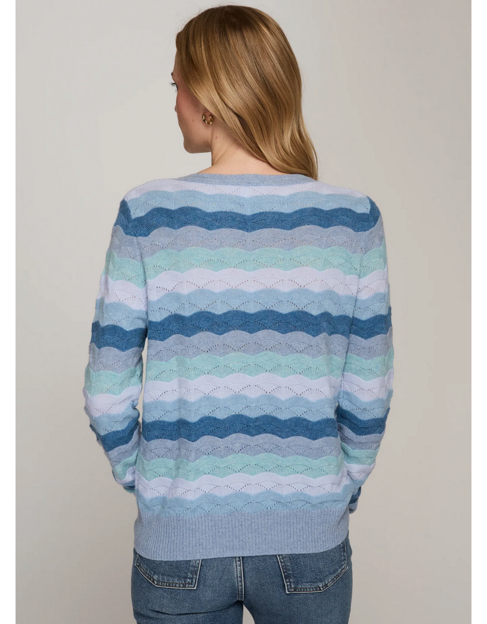 AUTUMN CASHMERE AUTUMN CASHMERE:: TONAL WAVY POINTELLE STRIPE CREW