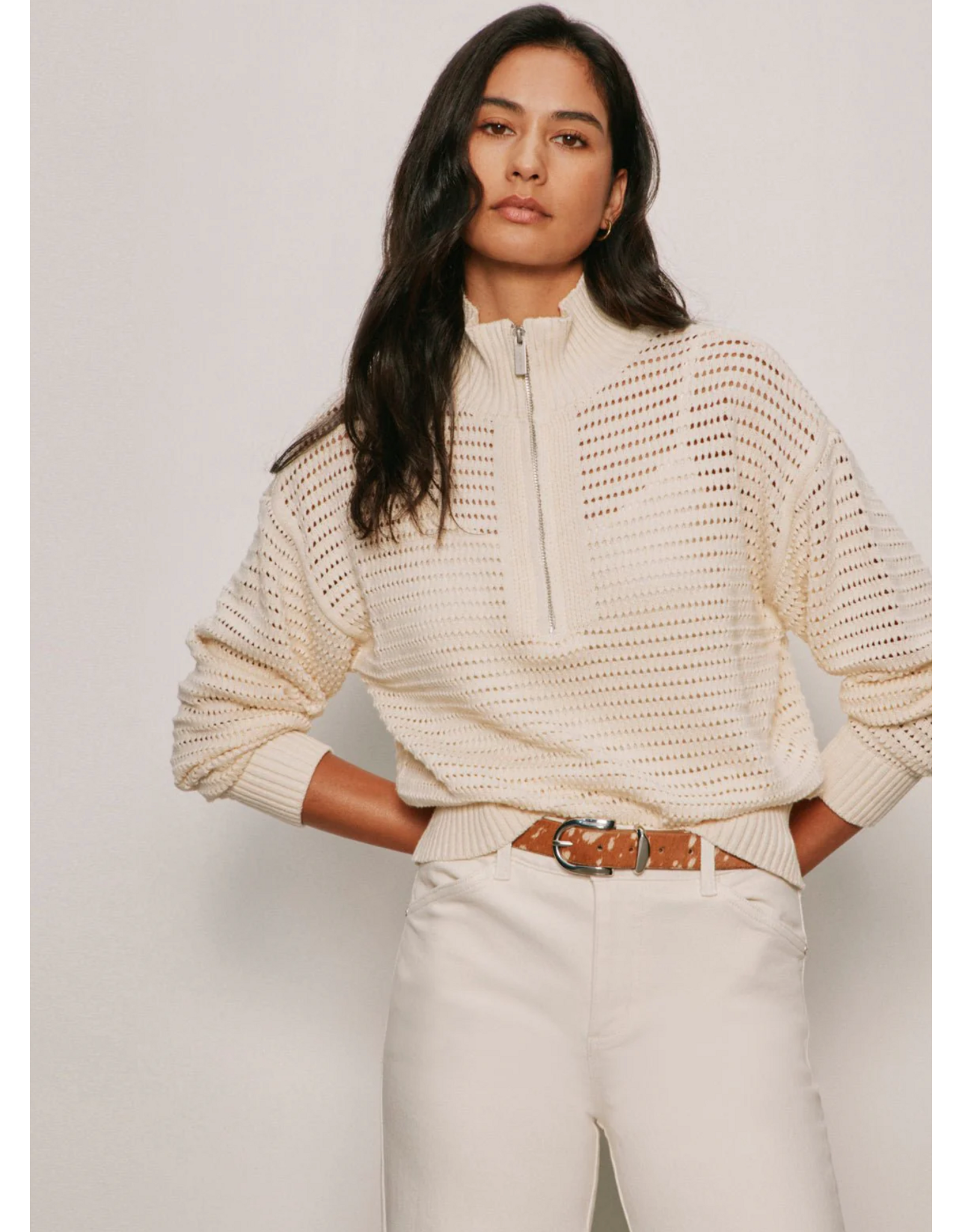 SANCTUARY:: OPEN KNIT HALF ZIP SWEATER