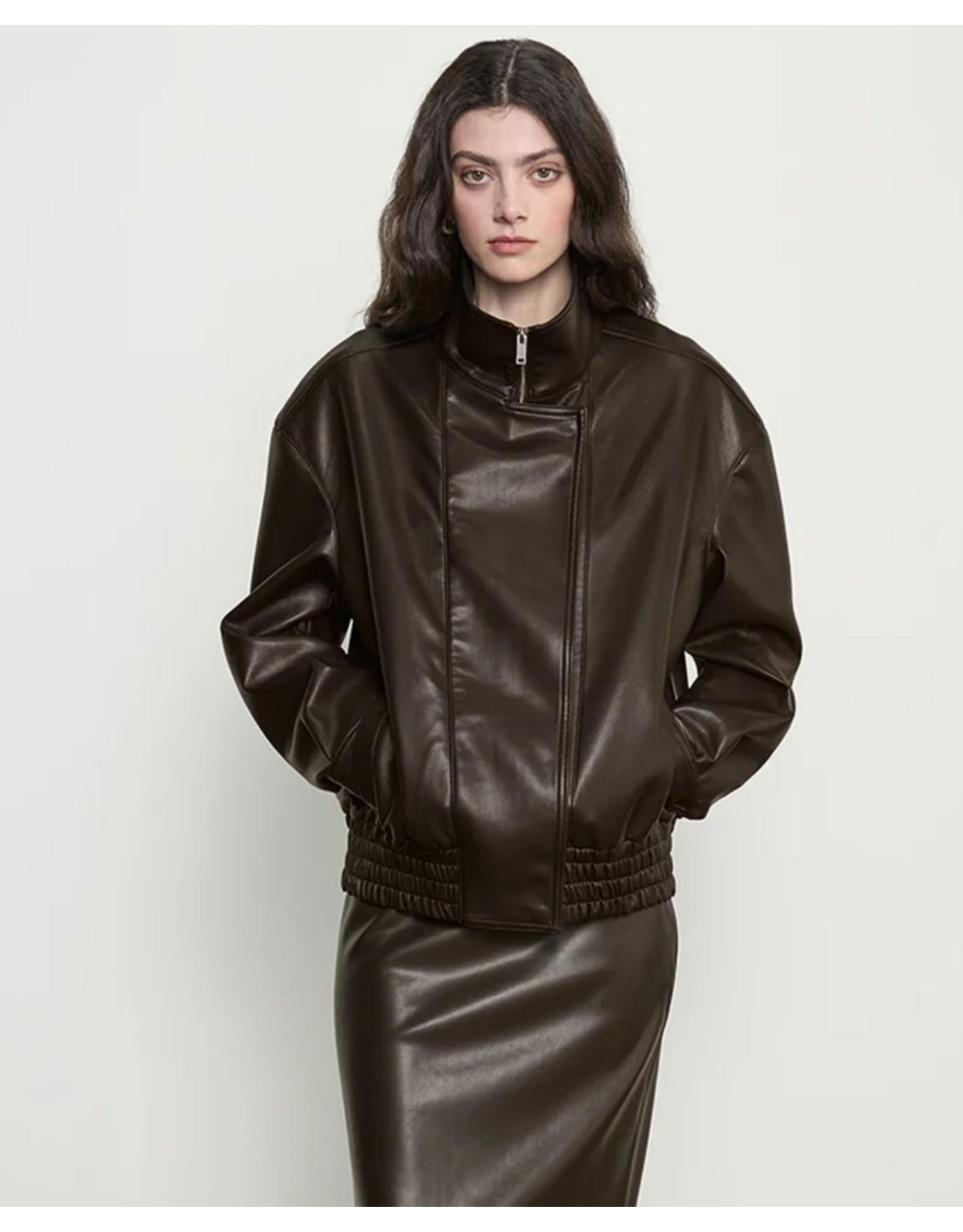 ENZA COSTA ENZA COSTA:: FUNNEL NECK LEATHER JACKET