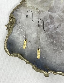 Elongated Sterling Hoop Earrings-hammered matte gold bar