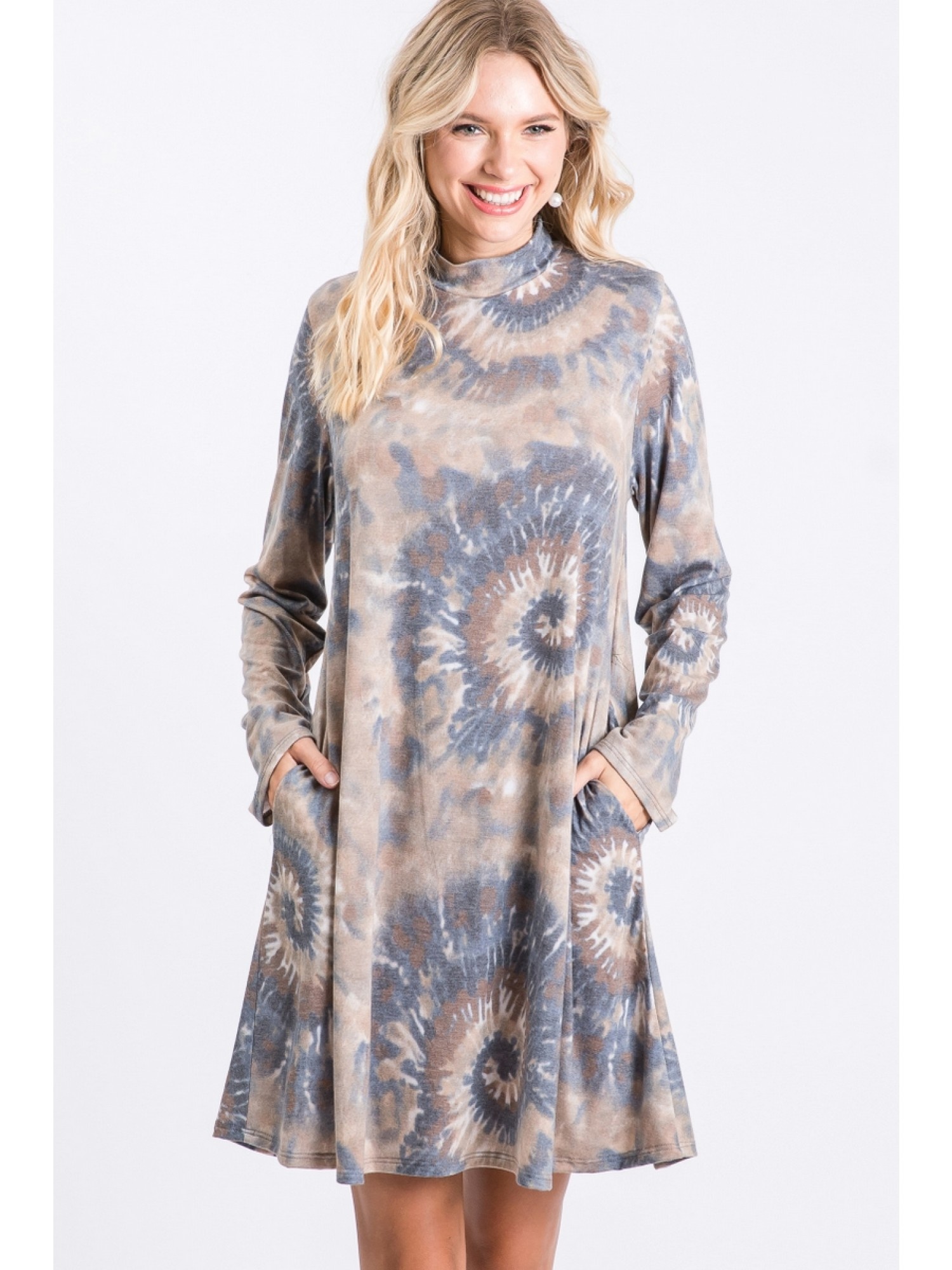 Download Spiral Tie-Dye Mock Neck Dress - Schroeder's Gifts