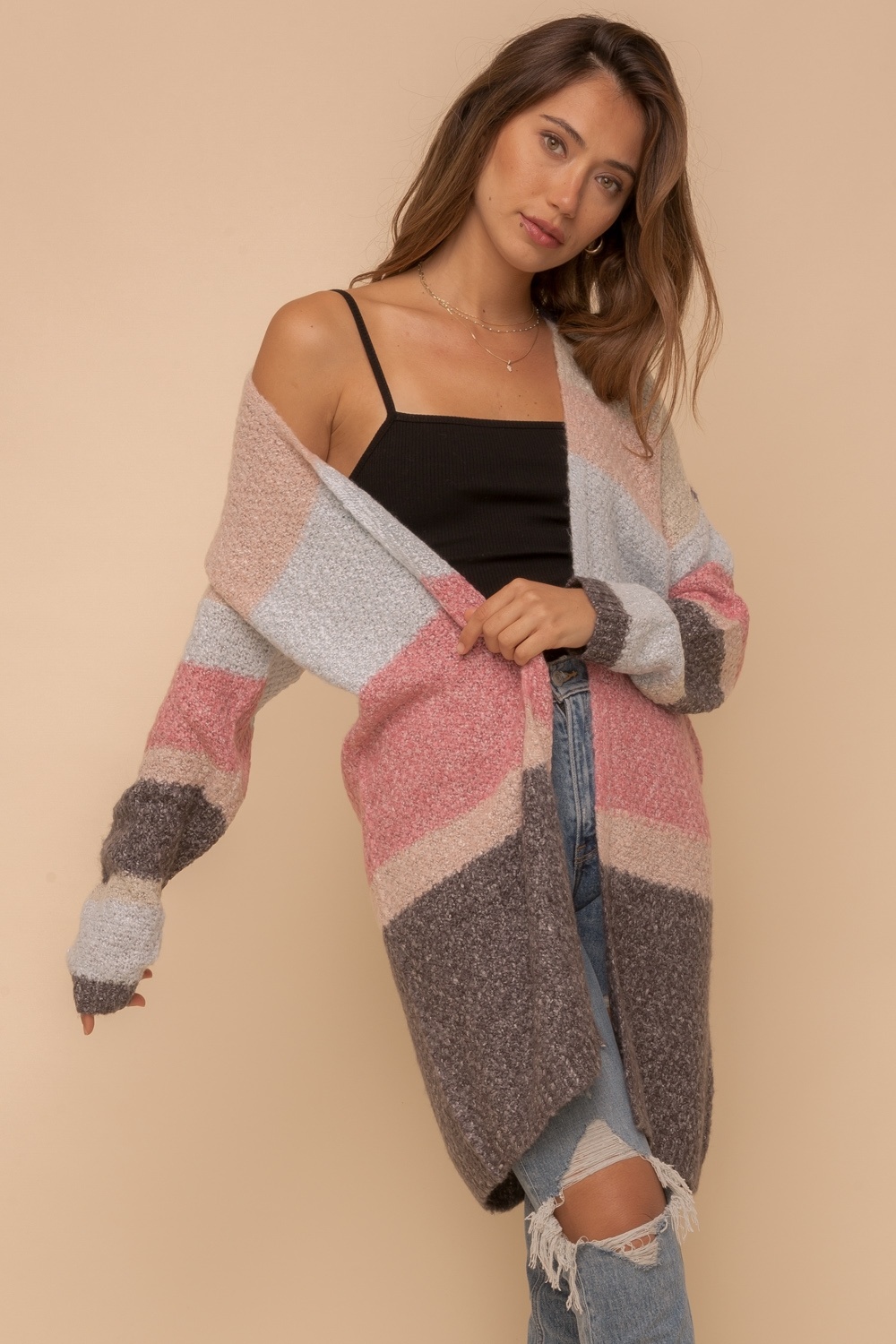 hem and thread long open cardigan