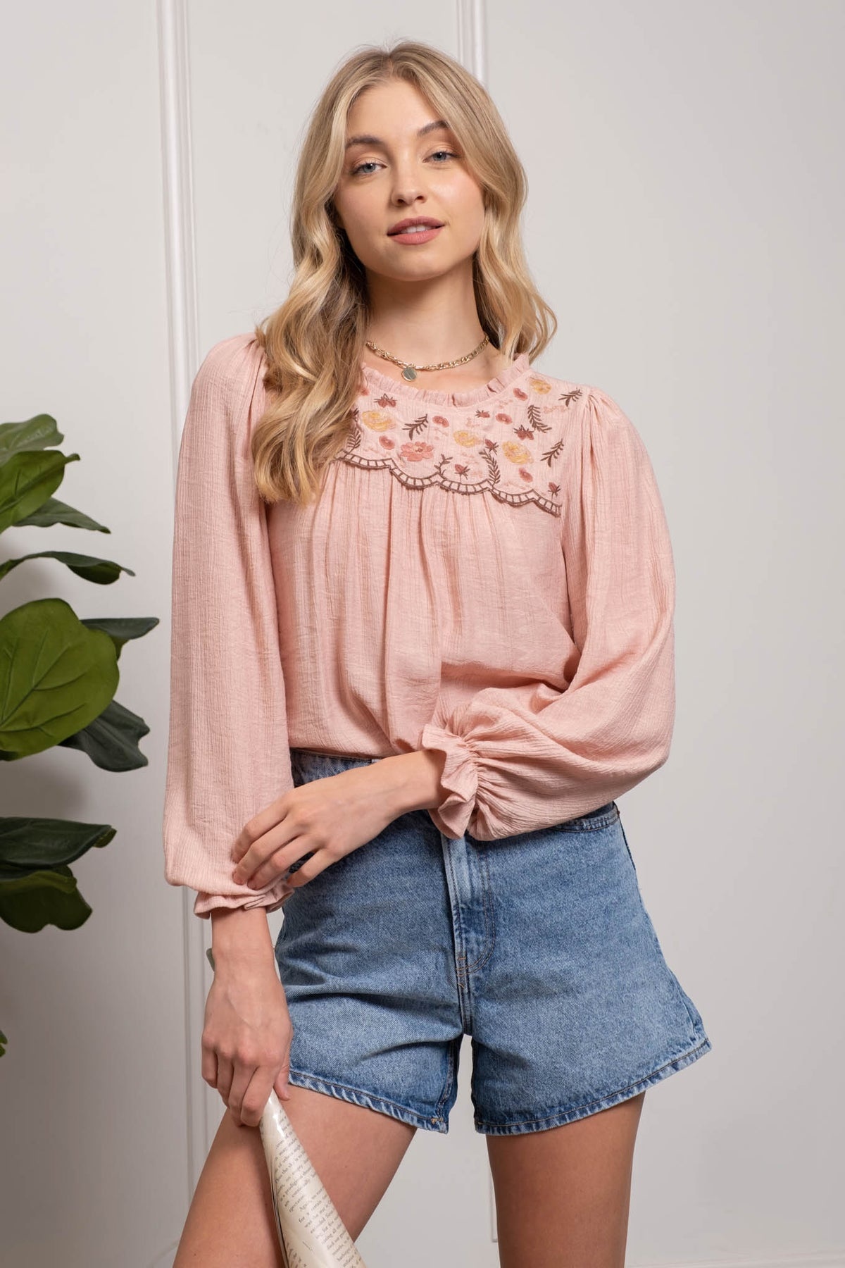 Blu Pepper Embroidered Floral Top