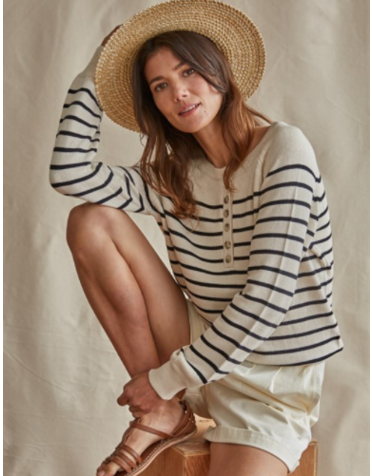 By Together Knit Round Neck LS Striped Sweater Top