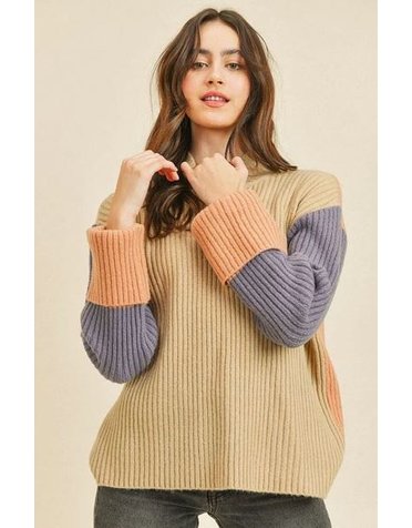 Paper Crane High Neck Color Block Knit Sweater