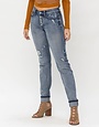 Mid Rise Button Fly Contrast Wash & Cuff Long