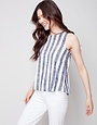 Printed Side Button Linen Top