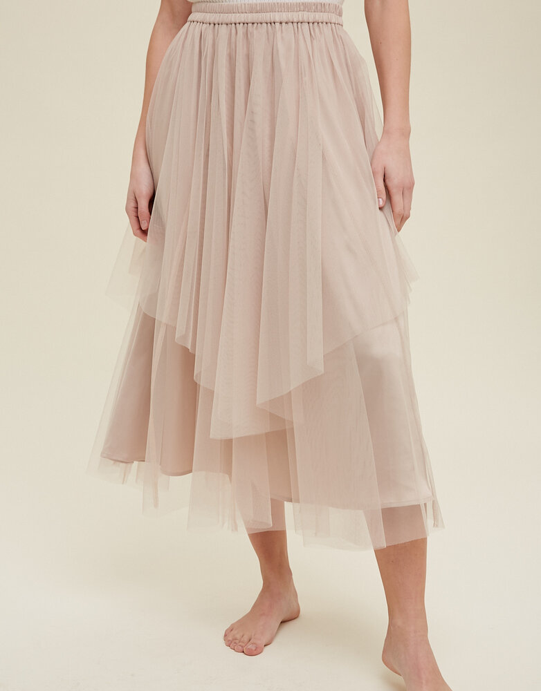 Double Layered Tulle Midi Skirt