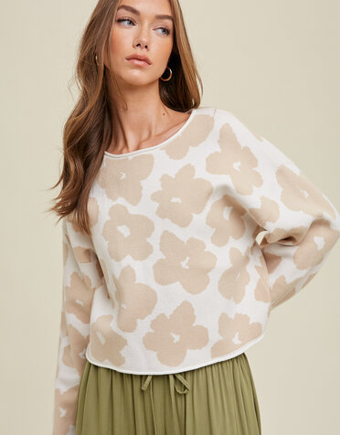 Floral Jacquard Relaxed Crop Sweater