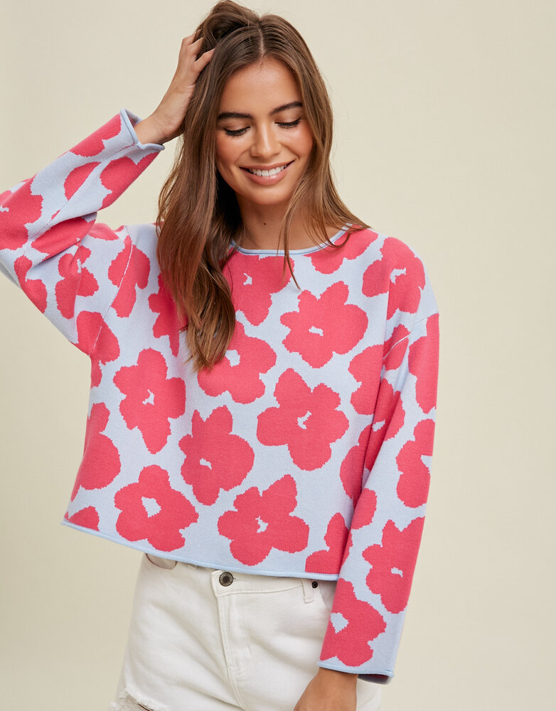 Floral Jacquard Relaxed Crop Sweater