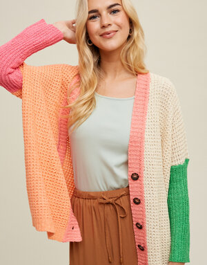 Colorblock Crochet LW Cardigan
