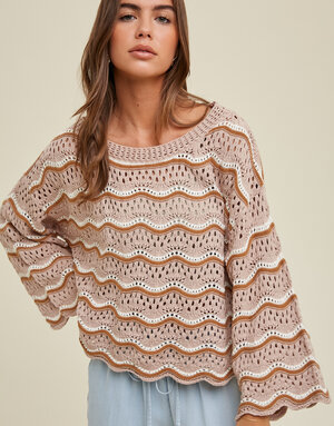 Wavy Detail Crochet Sweater