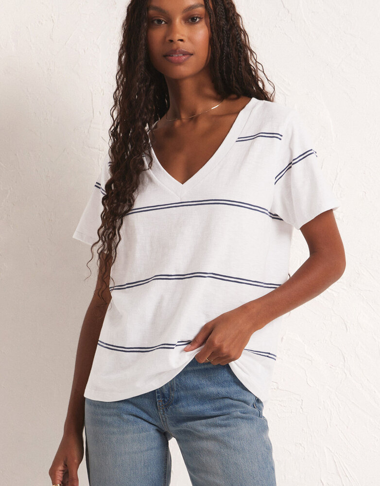 Girlfriend Twin Stripe Vneck