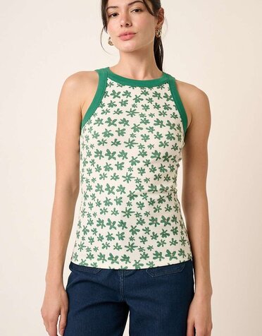 Flower Print Rib Knit Tank