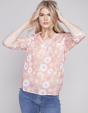 Printed Roll Up Slv Blouse
