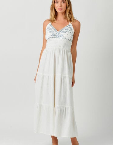 Embroidered Long Tiered Dress