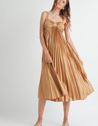 Satin Pleated Midi Dress
