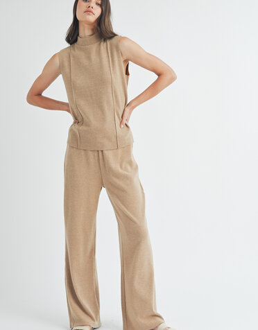 Brushed Mock Neck Tank Top Pants Set