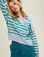 Stripe Relaxed Crop Collared Sweater