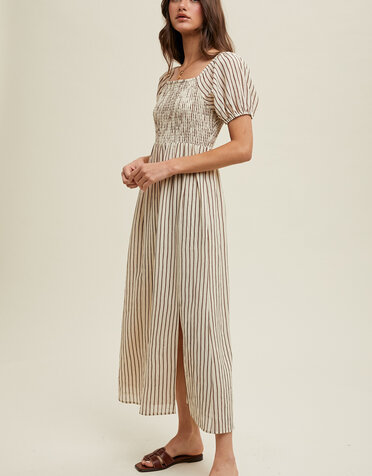 Striped Maxi Dress w/Front Slit
