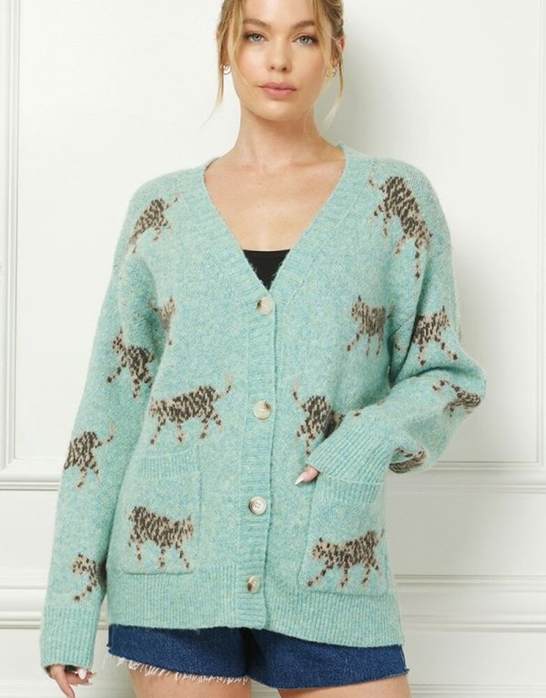 Allie Rose Soft Cat Print Cardigan