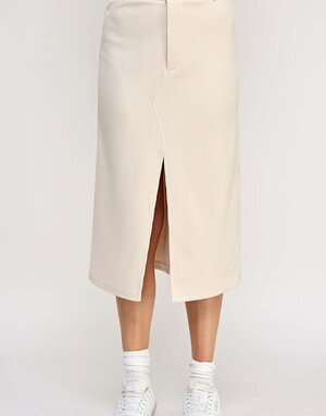 Allie Rose Soft Stretch Corduroy Slit Front Midi Skirt