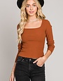 Allie Rose Fitted LS Square NK Fine Gauge Rib Pullover