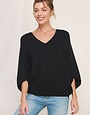 Allie Rose Soft Elbow Sleeve Mixed Texture V-Neck Dolman Sweater